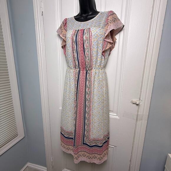 Monteau Midi Dress Womens Medium Boho Floral Flutter Sleeve Spring Summer - Picture 1 of 10